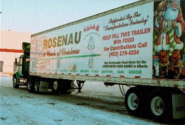 SPIRIT OF GIVING: This trailer, donated by Rosenau Transport, was driven throughout Alberta, collecting food donations from transport companies. Photo by Evalee Sommerfeldt