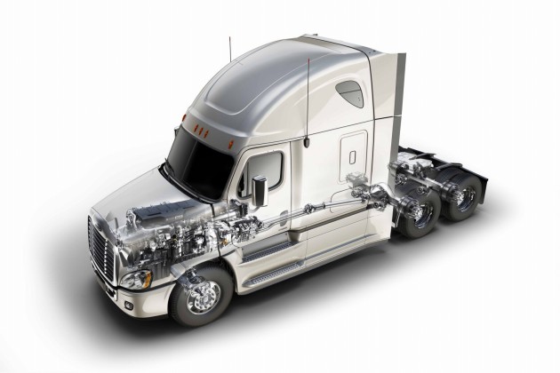 Detroit's new integrated powertrain includes a DD15 engine, DT12 transmission and front and rear Detroit axles.