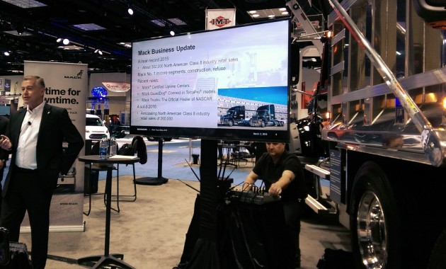 John Walsh announces new Mack Trucks products at the Work Truck Show in Indianapolis, Ind. March 2.