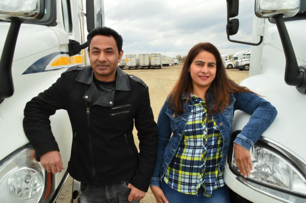 Navjot and Amandeep Randhawa are owner operators who drive for Polaris Transportation Group, based in Mississauga, Ont. (Photo: Leo Barros)