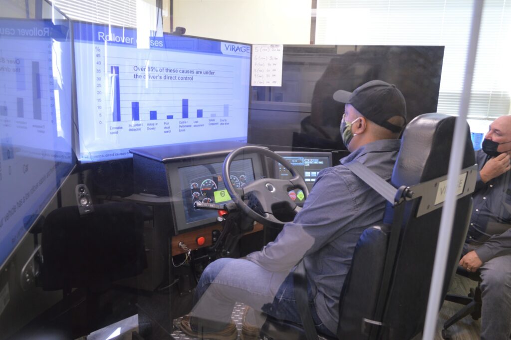 Leo Barros drives a tanker simulator.