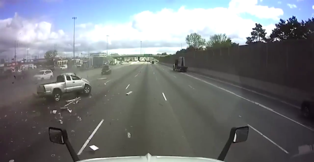 Image from dash cam showing crash