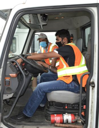 In-cab instruction at a driving school