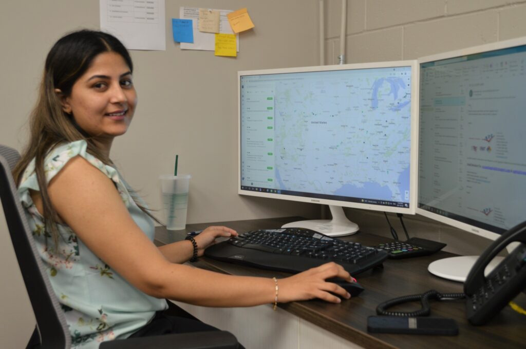 Harpreet Kaur, operations manager at Trilink Logistics in Bolton, Ont. says drivers and the company relies on dispatchers. (Photo: Leo Barros)