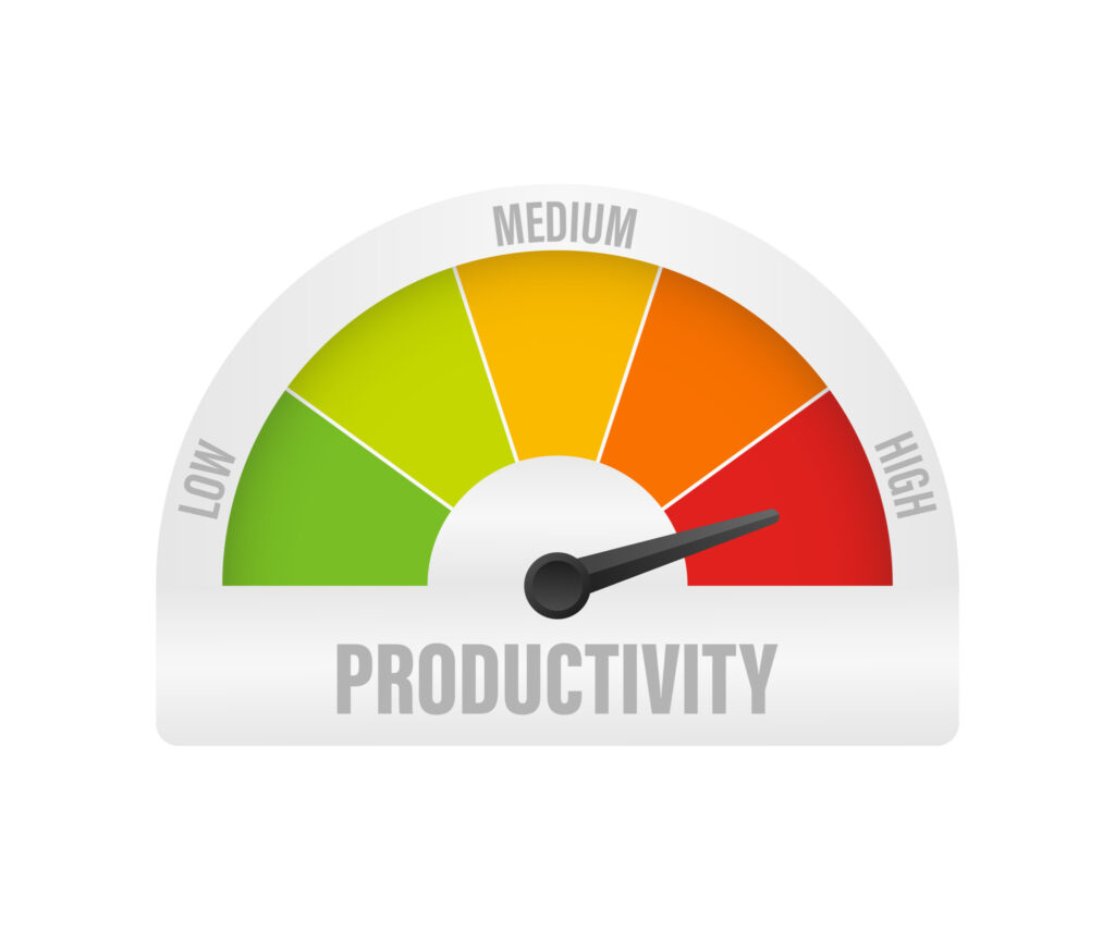 Showing a graphic pointing to high productivity