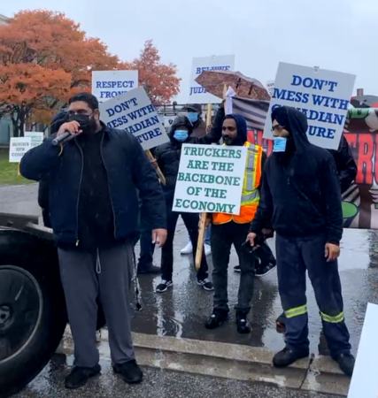 Truckers protest against upaid wages in Brampton, Ont.