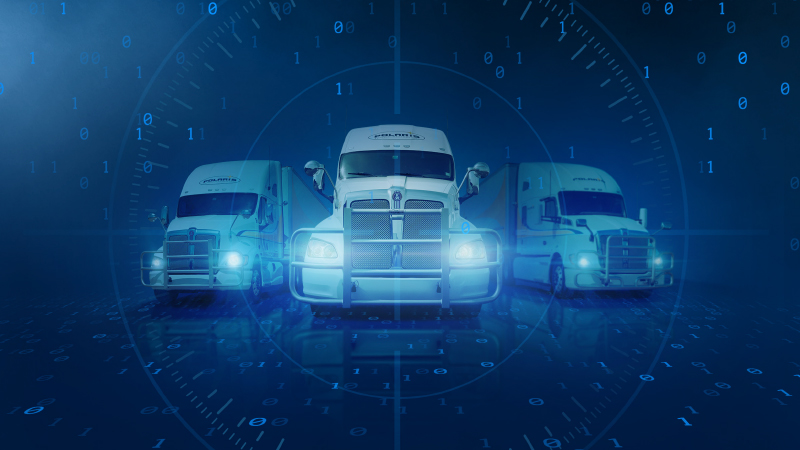 Picture of Polaris trucks on cybersecurity background