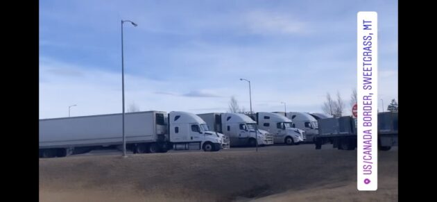 Picture of trucks stuck in Montana due to the border blockade