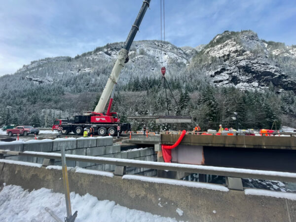 Bridge panel being replaced on Hwy. 5