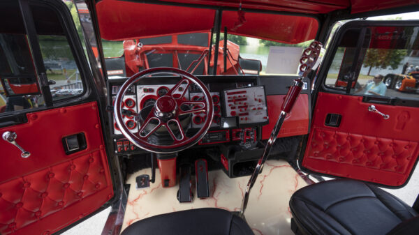 Interior of an orange truck at Shell Rotella SuperRigs