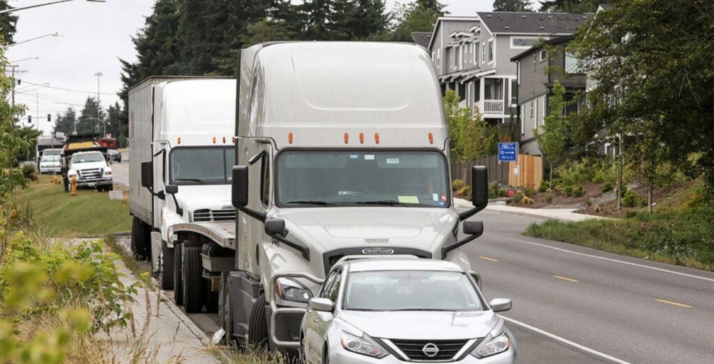 Trucks parked on a residential street in B.C.