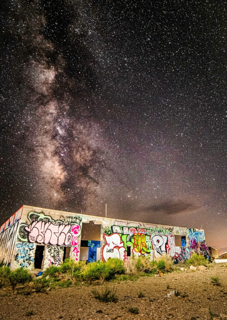 The Milky Way and an abandoned building