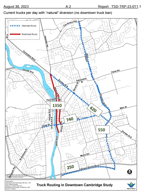 Waterloo Region truck ban map