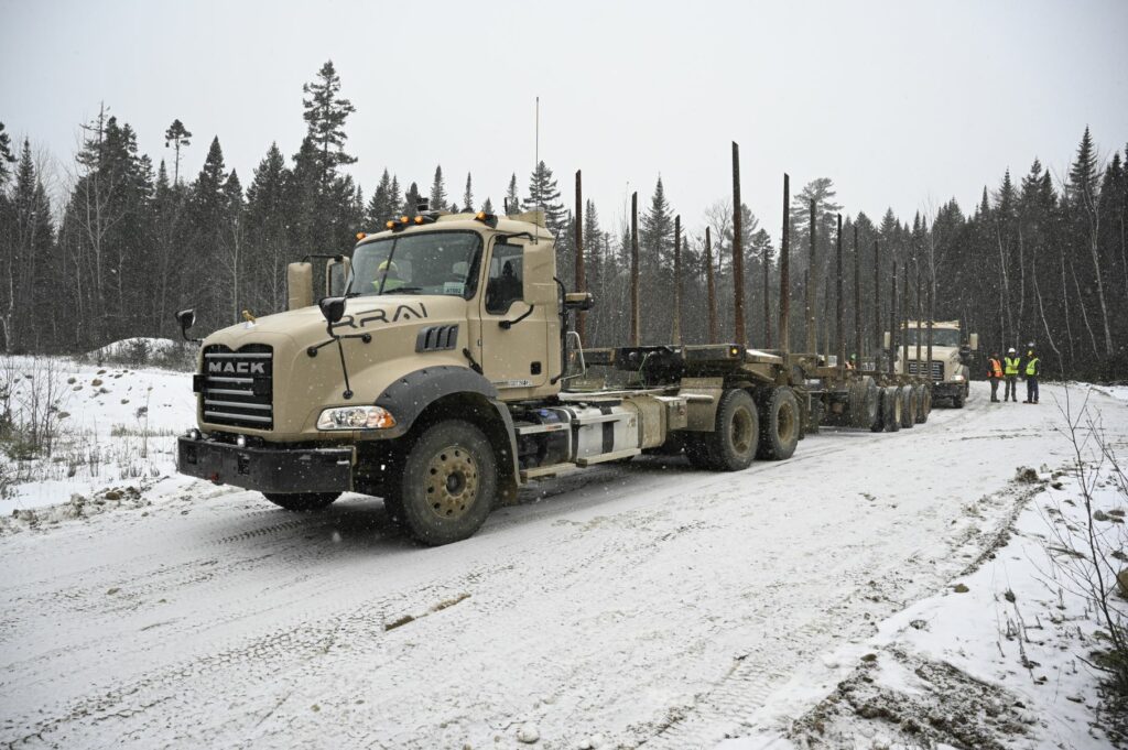 Autonomous Mack Granite logging truck