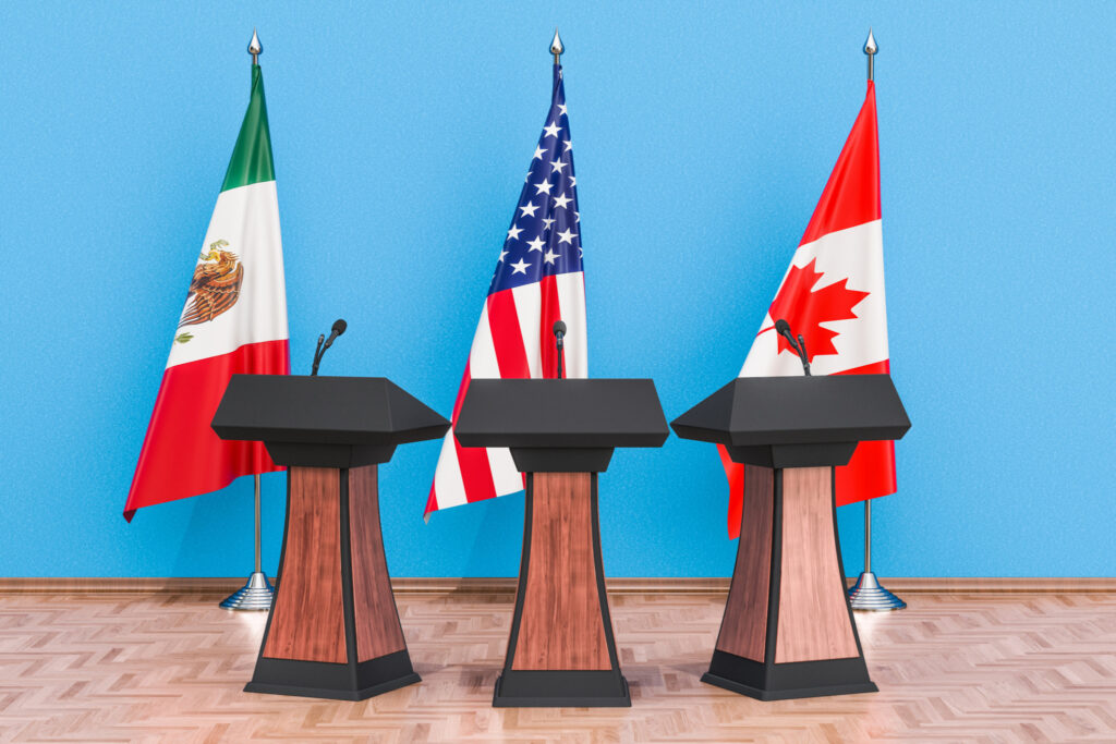 Mexico, U.S. and Canadian podiums and flags