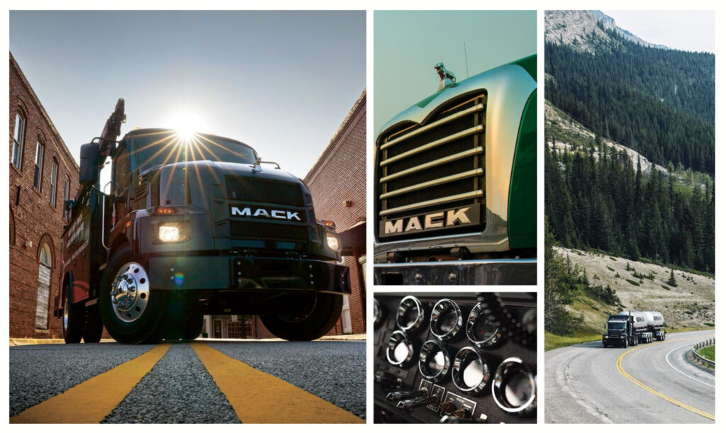 this is a collage of Mack trucks
