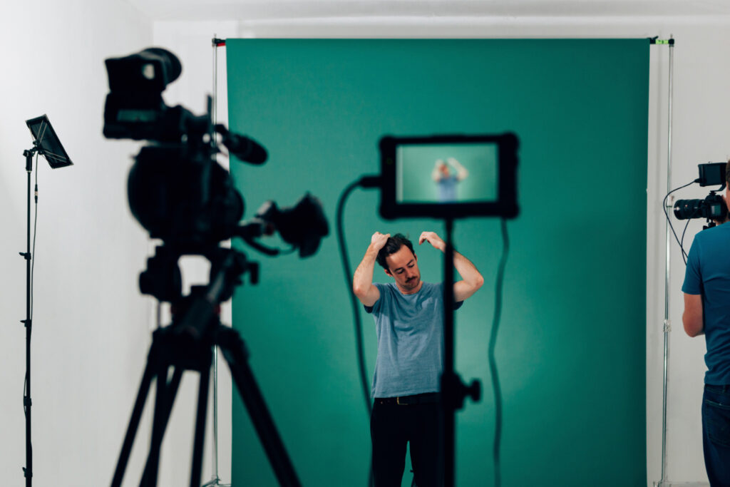 actor in acting against green key background