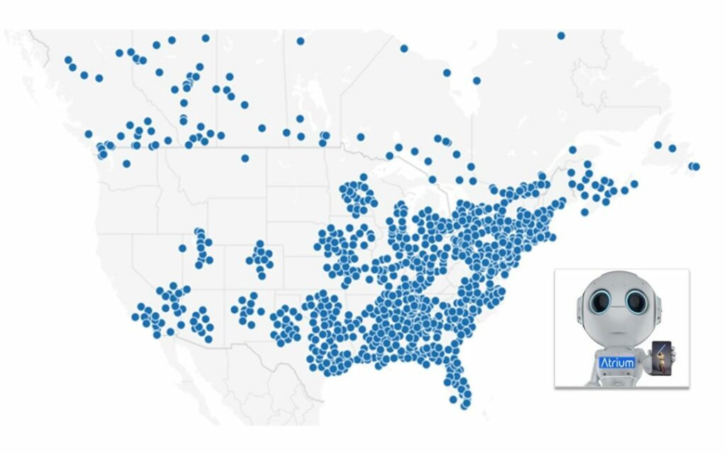 Map of locations in the U.S.