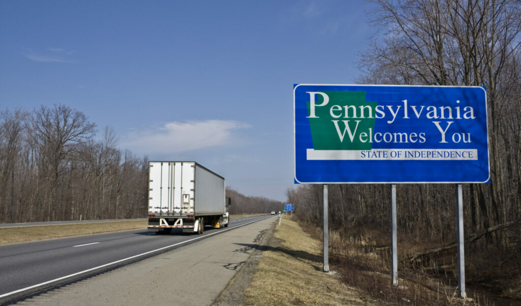 A truck drives in Pennsylvania